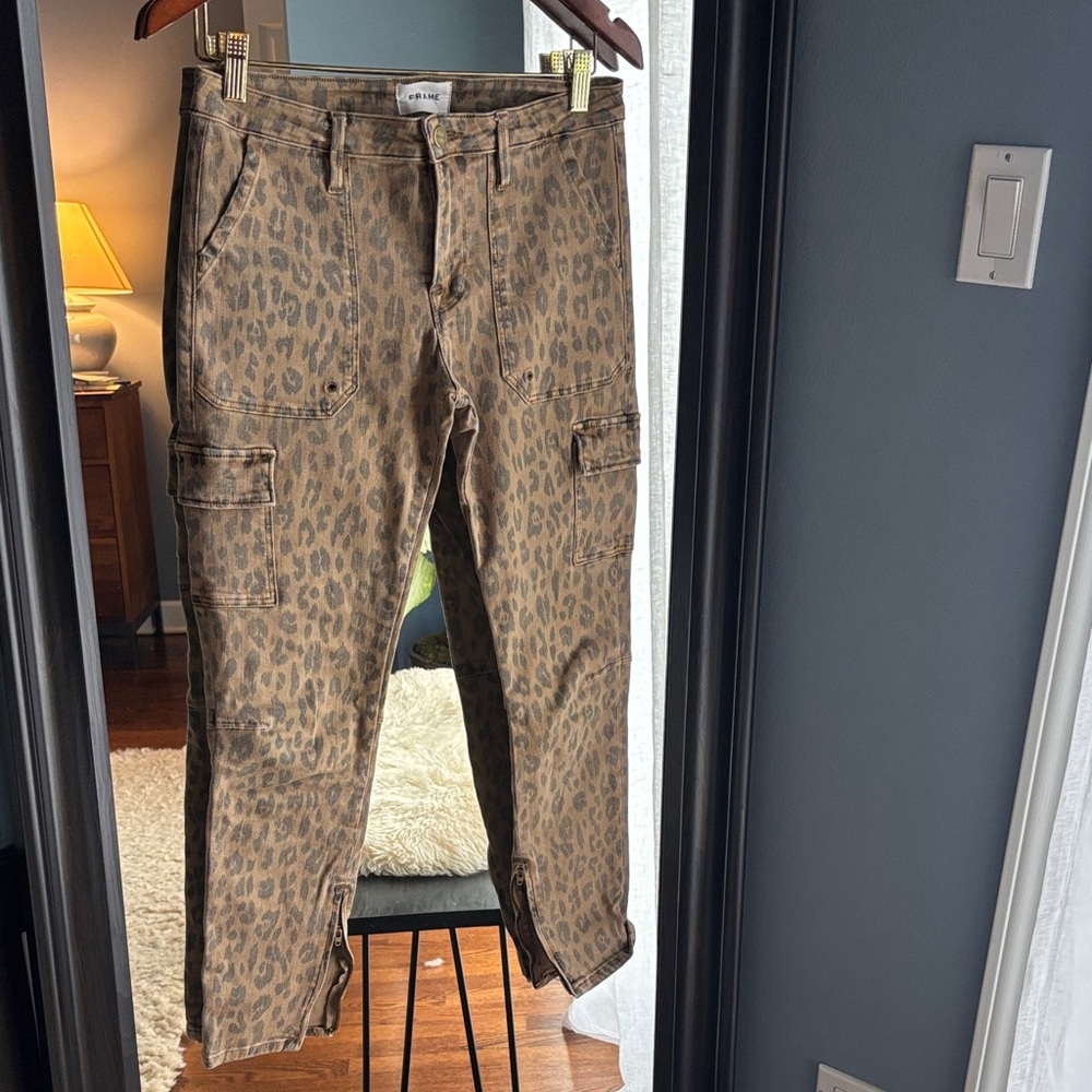 Frame Denim Brown Cheetah Skinny Cargo Pants